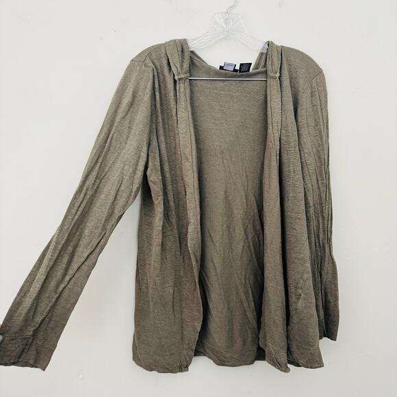 Tahari Linen Brown Open Front Hooded Cardigan Women’s Size XL - Picture 2 of 7